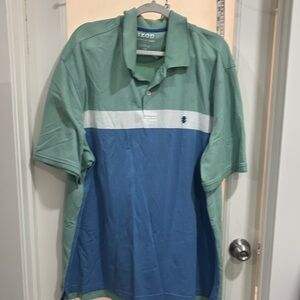 Izod Green, Blue & White Colorblock Polo